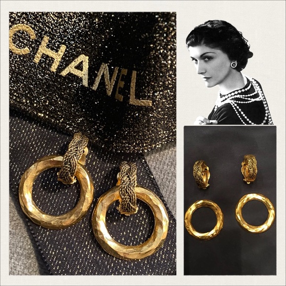 Authentic Chanel Vintage Hoop Gold Tone Clip On Earrings - Picture 1 of 14